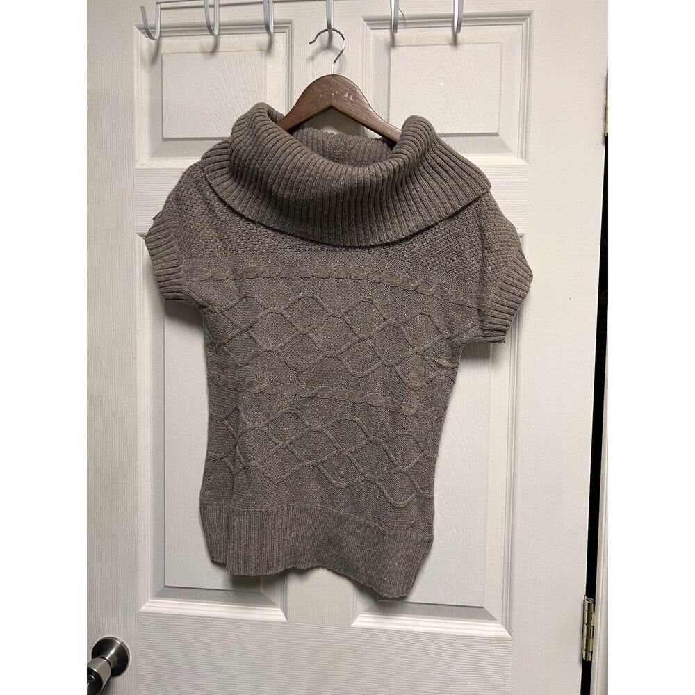 Cato Womens Medium Taupe Confetti Cable Knit Cowl Neck Short Sleeve Sweater‎